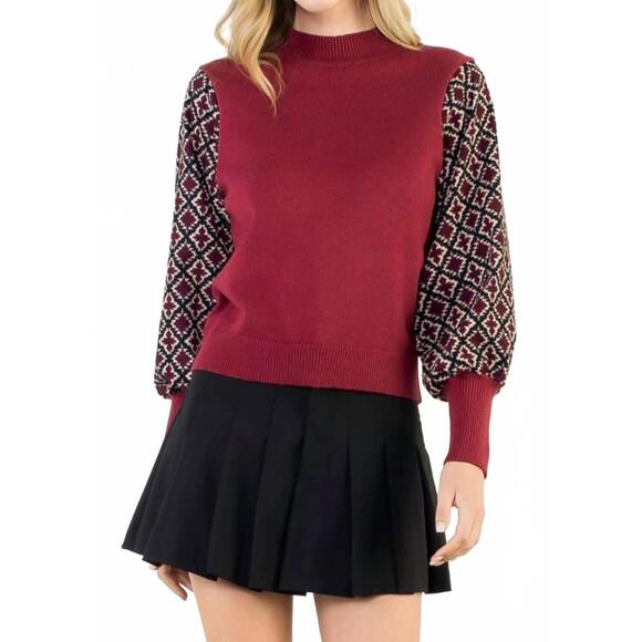 THML Sweaters - NEW THML mixed media knit sweater in burgundy